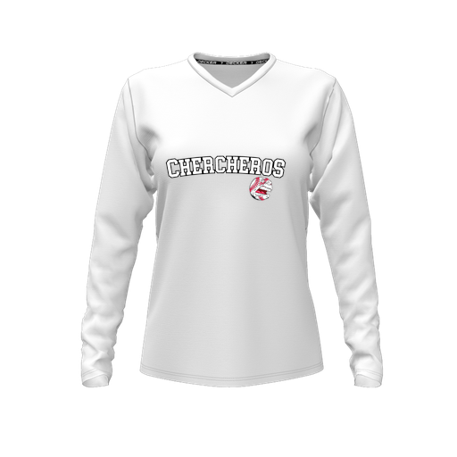 [FTLVCFWH-FYXS-LOGO1] Decker Comfort T-Shirt (Female Youth XS, White, V Neck, Logo 1, Long Sleeve)