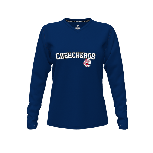 [FTLVPTNV-FYXS-LOGO1] Decker Performance T-Shirt (Female Youth XS, Navy, V Neck, Logo 1, Long Sleeve)